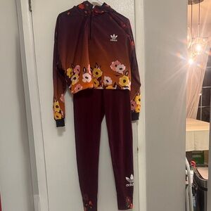 Adidas Maroon and Orange Floral Tracksuit